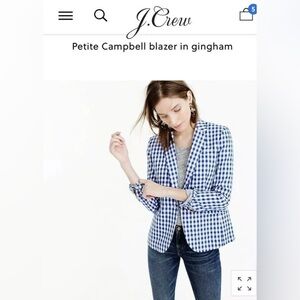 J Crew Campbell Linen Blazer Gingham Check Casual Career Blue Size 8